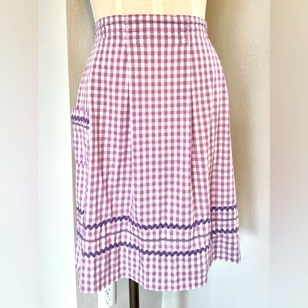 Vintage Gingham Apron Ric Rac & Hand Stitching